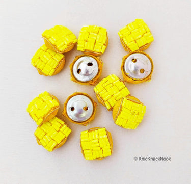 Hand Embroidered Designer Yellow Buttons